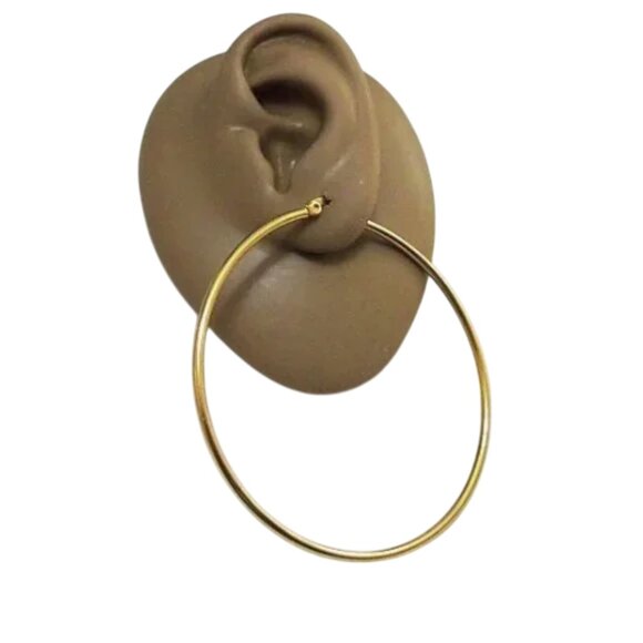 Jumbo Thin Ring Hoop Pierced Stud Post Earrings Gold Tone 64mm Extra Large Round - Picture 5 of 6